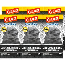 Glad ForceFlexPlus Large Drawstring Trash Bags - Large Size - 30 gal Capacity - 0.90 mil (23 Micron) Thickness - Black - 6/Carton - 25 Per Box - Home, Office, Can