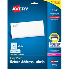 Easy Peel White Address Labels W/ Sure Feed Technology, Laser Printers, 0.66 X 1.75, White, 60/sheet, 25 Sheets/pack