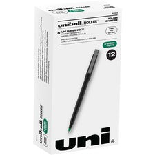 Roller Ball Pen, Stick, Fine 0.7 Mm, Green Ink, Black Matte Barrel, Dozen