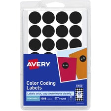 Handwrite Only Self-adhesive Removable Round Color-coding Labels, 0.75" Dia, Black, 28/sheet, 36 Sheets/pack, (5459)