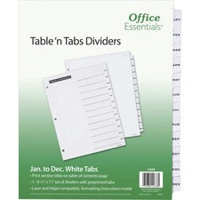 Table 'n Tabs Dividers, 12-tab, Jan. To Dec., 11 X 8.5, White, White Tabs, 1 Set