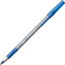 Round Stic Grip Xtra Comfort Ballpoint Pen, Stick, Fine 0.8 Mm, Blue Ink, Gray/blue Barrel, Dozen