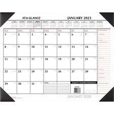 Two-color Monthly Desk Pad Calendar, 22 X 17, White Sheets, Black Corners, 12-month (jan To Dec): 2023