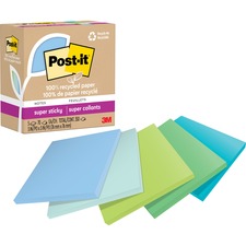 100% Recycled Paper Super Sticky Notes, 3" X 3", Oasis, 70 Sheets/pad, 5 Pads/pack
