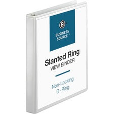 Business Source Basic D-Ring View Binder - 1" Binder Capacity - Letter - 8 1/2" x 11" Sheet Size - 240 Sheet Capacity - 3 x D-Ring Fastener(s) - Polypropylene - White - 1.04 lb - Clear Overlay, Spine Label, Non-glare, Sturdy, Exposed Rivet - 1 Each