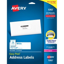 Easy Peel White Address Labels W/ Sure Feed Technology, Laser Printers, 1.33 X 4, White, 14/sheet, 25 Sheets/pack