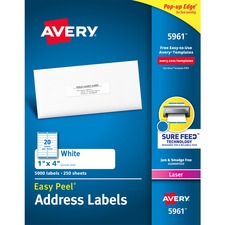 Easy Peel White Address Labels W/ Sure Feed Technology, Laser Printers, 1 X 4, White, 20/sheet, 250 Sheets/box