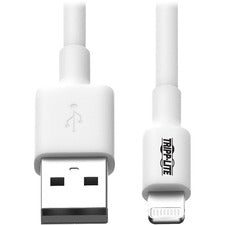 Tripp Lite USB Sync/Charge Cable with Lightning Connector, White, 10 ft. (3 m) - 10 ft Lightning/USB Data Transfer Cable for iPhone, iPod, iPad, Chromebook - First End: 1 x USB Type A - Male - Second End: 1 x 8-pin Lightning - Male - MFI - White - 1 Each