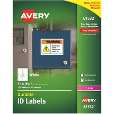 Durable Permanent Id Labels With Trueblock Technology, Laser Printers, 3.5 X 5, White, 4/sheet, 50 Sheets/pack