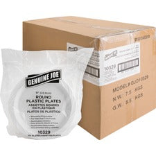 Genuine Joe Reusable Plastic White Plates - 125 / Pack - Serving - Disposable - White - Plastic Body - 500 / Carton