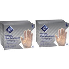 Safety Zone Clear Powder Free Polyethylene Gloves - Large Size - Clear - Die Cut, Heat Sealed Edge, Embossed Grip, Powder-free, Latex-free, Silicone-free, Recyclable - For Food - 100 / Box - 11.75" Glove Length