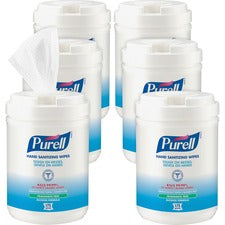 PURELL&reg; Alcohol Hand Sanitizing Wipes - 6" x 7" - White - Moisturizing, Durable, Lint-free, Textured, Fragrance-free, Dye-free, Non-sticky, Residue-free, Anti-septic, Hypoallergenic, Non-irritating - For Hand - 175 Per Canister - 6 / Carton