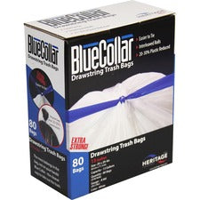 BlueCollar Drawstring Trash Bags 13 Gal 0.8 Mil 24"x28" White 40 Bags/roll 2 Rolls/box
