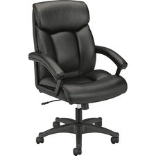 Hvl151 Executive High-back Leather Chair, Supports Up To 250 Lb, 17.75" To 21.5" Seat Height, Black