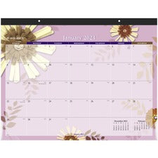 Paper Flowers Desk Pad, Floral Artwork, 22 X 17, Black Binding, Clear Corners, 12-month (jan To Dec): 2023