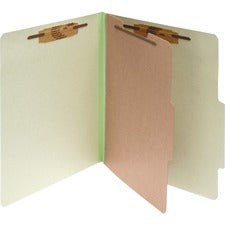 Pressboard Classification Folders, 2" Expansion, 1 Divider, 4 Fasteners, Legal Size, Leaf Green Exterior, 10/box