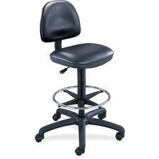 Precision Extended-height Swivel Stool, Adjustable Footring, Supports 250 Lb, 23" To 33" Seat Height, Black Vinyl, Black Base