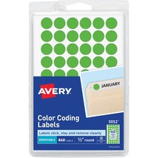 Handwrite Only Self-adhesive Removable Round Color-coding Labels, 0.5" Dia, Neon Green, 60/sheet, 14 Sheets/pack, (5052)