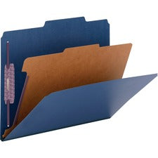 Four-section Pressboard Top Tab Classification Folders, Four Safeshield Fasteners, 1 Divider, Letter Size, Dark Blue, 10/box
