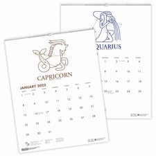 Recycled Zodiac Wall Calendar, Zodiac Artwork, 14 X 11, 12-month (jan To Dec), White/multicolor Sheets
