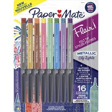 Flair Metallic Porous Point Pen, Stick, Medium 0.7 Mm, Assorted Ink And Barrel Colors, 16/pack