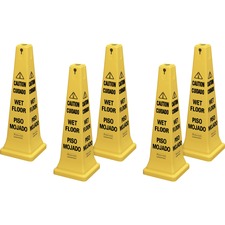 Rubbermaid Commercial 36" Safety Cone - 5 / Carton - Caution, Wet Floor Print/Message - 12.2" Width x 36" Height - Cone Shape - Stackable, Sturdy - Plastic - Bright Yellow