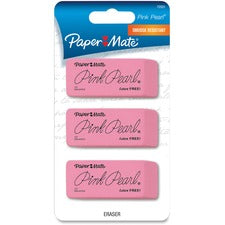Pink Pearl Eraser, For Pencil Marks, Rectangular Block, Large, Pink, 3/pack