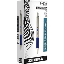 F-402 Ballpoint Pen, Retractable, Fine 0.7 Mm, Blue Ink, Stainless Steel/blue Barrel