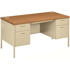 Metro Classic Series Double Pedestal Desk, Flush Panel Scs, 60" X 30" X 29.5", Harvest/putty