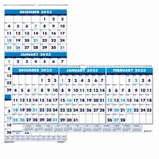 Recycled Three-month Format Wall Calendar, Vertical Orientation, 12.25 X 26, White Sheets, 14-month (dec-jan): 2022-2024