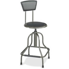 Diesel Industrial Stool With Back, Supports Up To 250 Lb, 22" To 27" Seat Height, Black Seat/back, Pewter Base