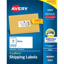 Shipping Labels W/ Trueblock Technology, Inkjet Printers, 2 X 4, White, 10/sheet, 100 Sheets/box