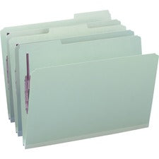 Recycled Pressboard Fastener Folders, 1/3-cut Tabs, Two Safeshield Fasteners, 1" Expansion, Legal Size, Gray-green, 25/box