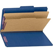 Six-section Pressboard Top Tab Classification Folders, Six Safeshield Fasteners, 2 Dividers, Legal Size, Dark Blue, 10/box