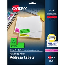 High-visibility Permanent Laser Id Labels, 1 X 2.63, Asst. Neon, 450/pack
