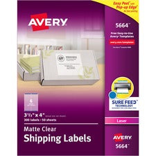 Matte Clear Easy Peel Mailing Labels W/ Sure Feed Technology, Laser Printers, 3.33 X 4, Clear, 6/sheet, 50 Sheets/box