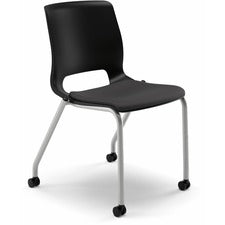 Motivate Four-leg Stacking Chair, Supports 300 Lb, 18.25" Seat Height, Onyx Fabric Seat, Black Back, Platinum Base, 2/carton