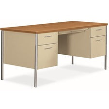34000 Series Double Pedestal Desk, 60" X 30" X 29.5", Harvest/putty
