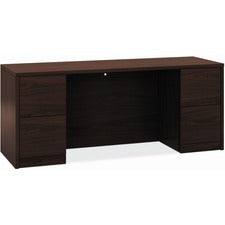 10500 Series Kneespace Credenza With Full-height Pedestals, 72w X 24d X 29.5h, Mahogany