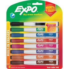 Magnetic Dry Erase Marker, Fine Bullet Tip, Assorted Colors, 8/pack