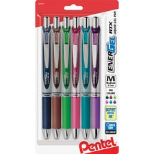 Energel Rtx Gel Pen, Retractable, Medium 0.7 Mm, Assorted Ink And Barrel Colors, 6/pack
