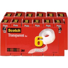 Scotch Transparent Tape - 3/4"W - 36 yd Length x 0.75" Width - 1" Core - 12 / Bundle - Clear