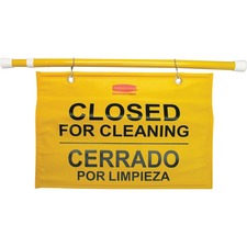 Rubbermaid Commercial Multilingual Closed for Cleaning Safety Signs - 6 / Carton - Closed for Cleaning Print/Message - 27.8" Width x 13" Height - Durable - Yellow