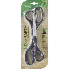 Kleenearth Basic Plastic Handle Scissors, 8" Long, 3.25" Cut Length, Black Straight Handles, 3/pack