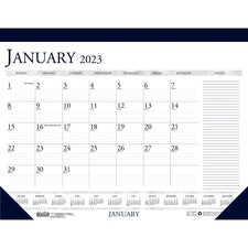 Recycled Two-color Monthly Desk Pad Calendar With Notes Section, 18.5 X 13, Blue Binding/corners, 12-month (jan-dec): 2023