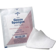 Medline Sterile 12 Ply Cotton Gauze Sponges - 12 Ply - 4" x 4" - 50/Box - White
