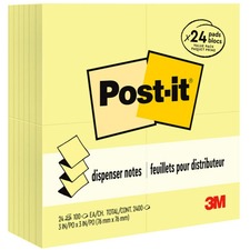 Original Canary Yellow Pop-up Refill Value Pack, 3" X 3", Canary Yellow, 100 Sheets/pad, 24 Pads/pack