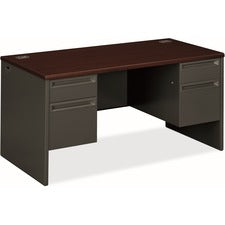 38000 Series Double Pedestal Desk, 60" X 30" X 29.5", Mahogany/charcoal