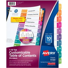 Customizable Toc Ready Index Multicolor Tab Dividers, 10-tab, 1 To 10, 11 X 8.5, White, Traditional Color Tabs, 1 Set