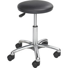 Height-adjustable Lab Stool, Backless, Supports Up To 250 Lb, 16" To 21" Seat Height, Black Seat, Chrome Base